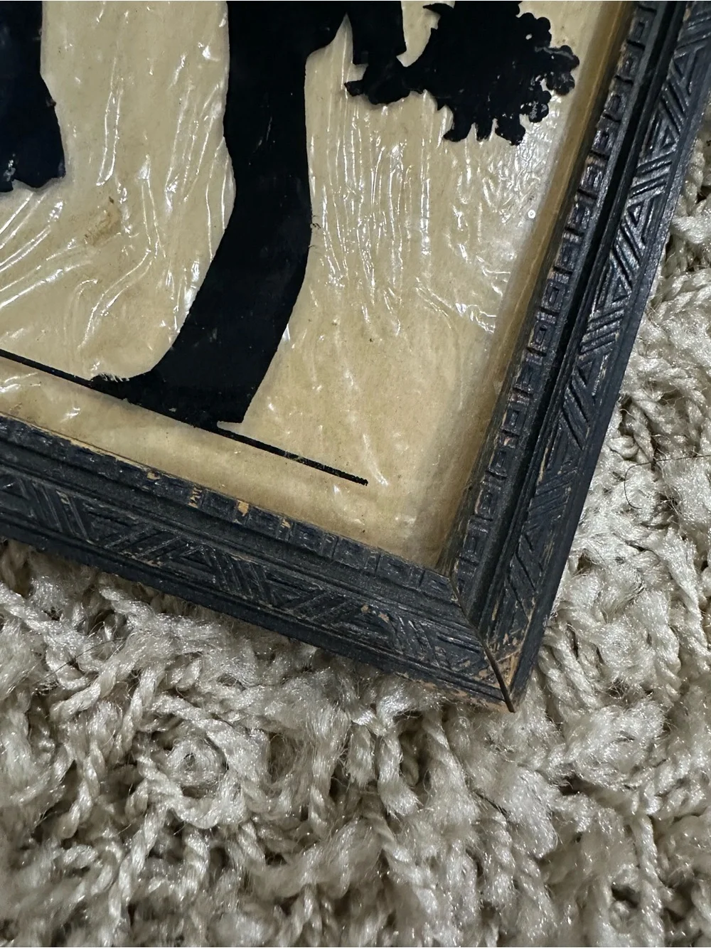 Antique Black Silhouette Romantic Couple Wall Plaque in Cream